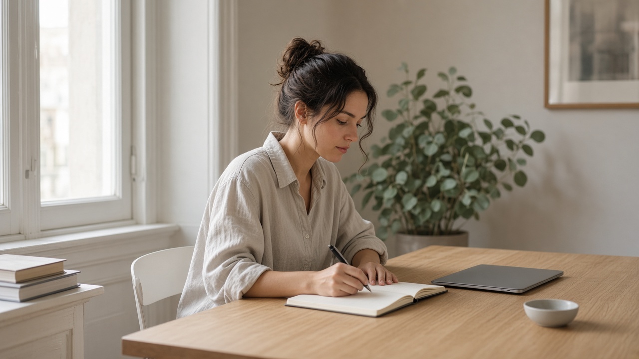 Persona al lavoro su un taccuino